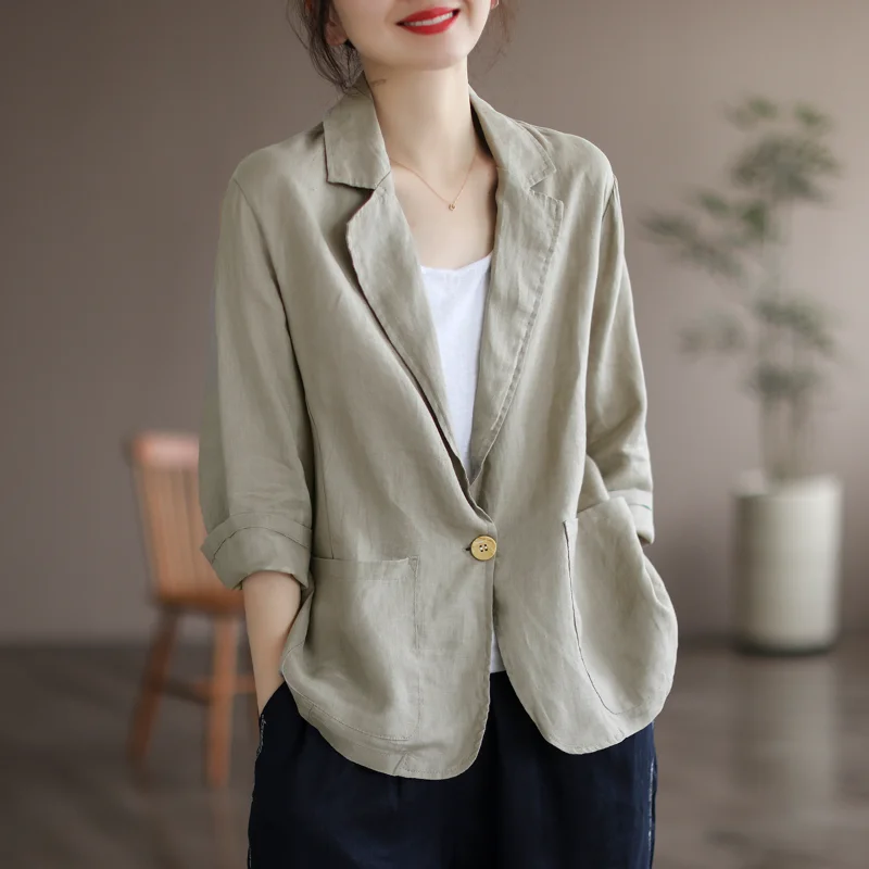 Blazer Da Donna 2023 Blazer Con Maniche A Tre Quarti Cappotto Con Bottoni Singoli Giacca Da Donna Allentata Da Ufficio Top Da Donna Blazer A112