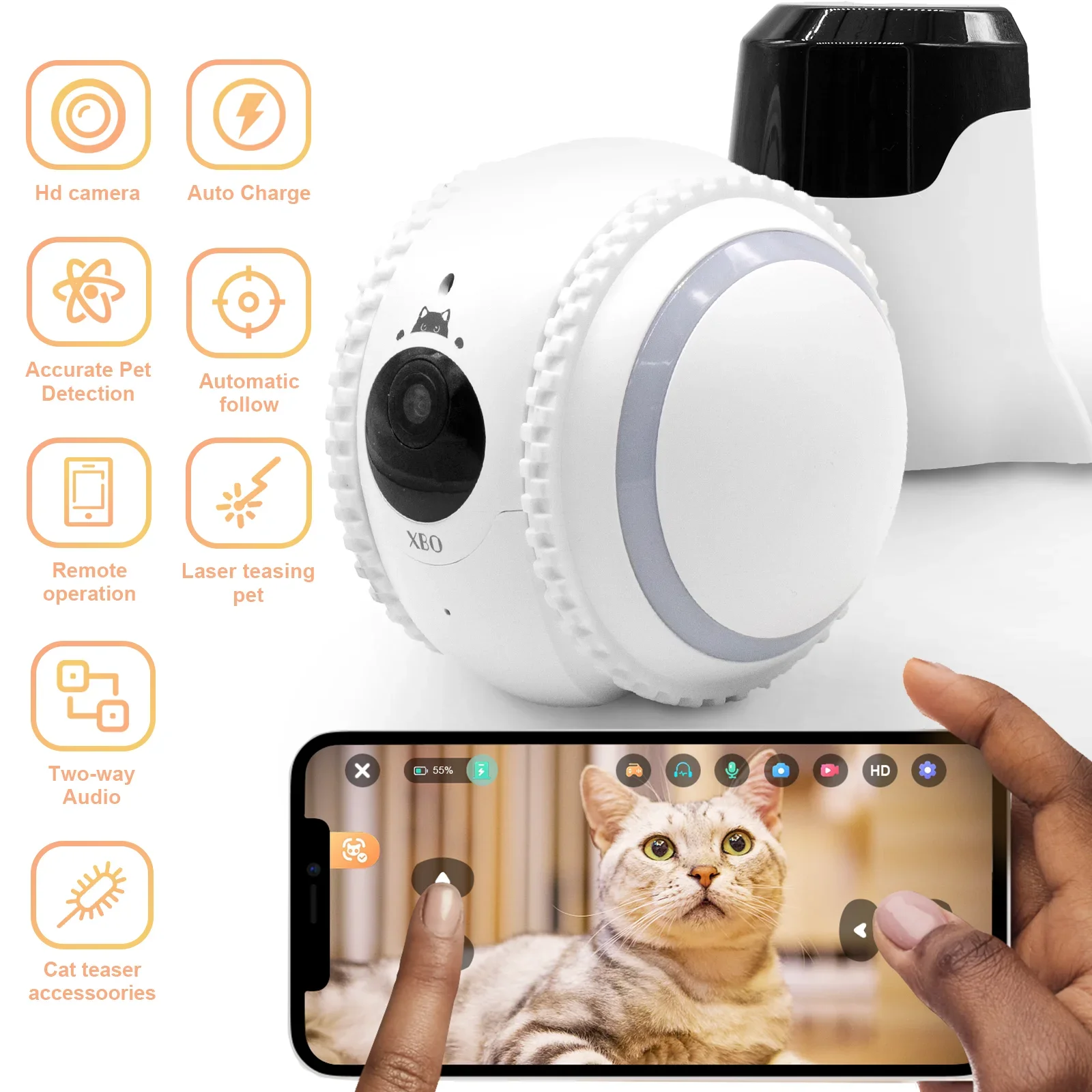 Xbo R2 Pet Cat Camera Companion Robot Hd Intelligent Ai Pet Recognition Funzione Vocale Bidirezionale, Giochi Interattivi Ai Intelligenti