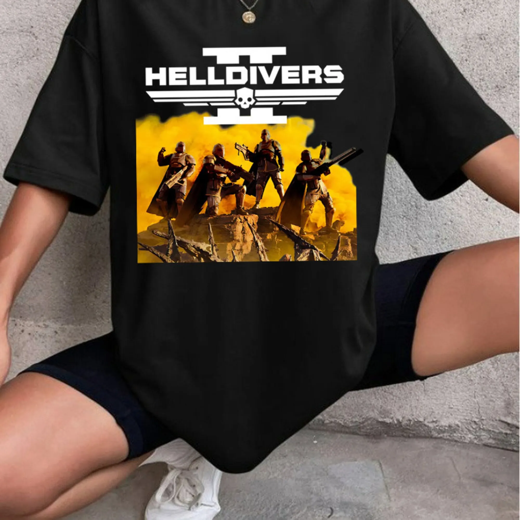 Helldivers 2 The Team T Shirt Shooter Game Apparel Monster Killing Hell Divers Merch Video Maniche Lunghe O Corte