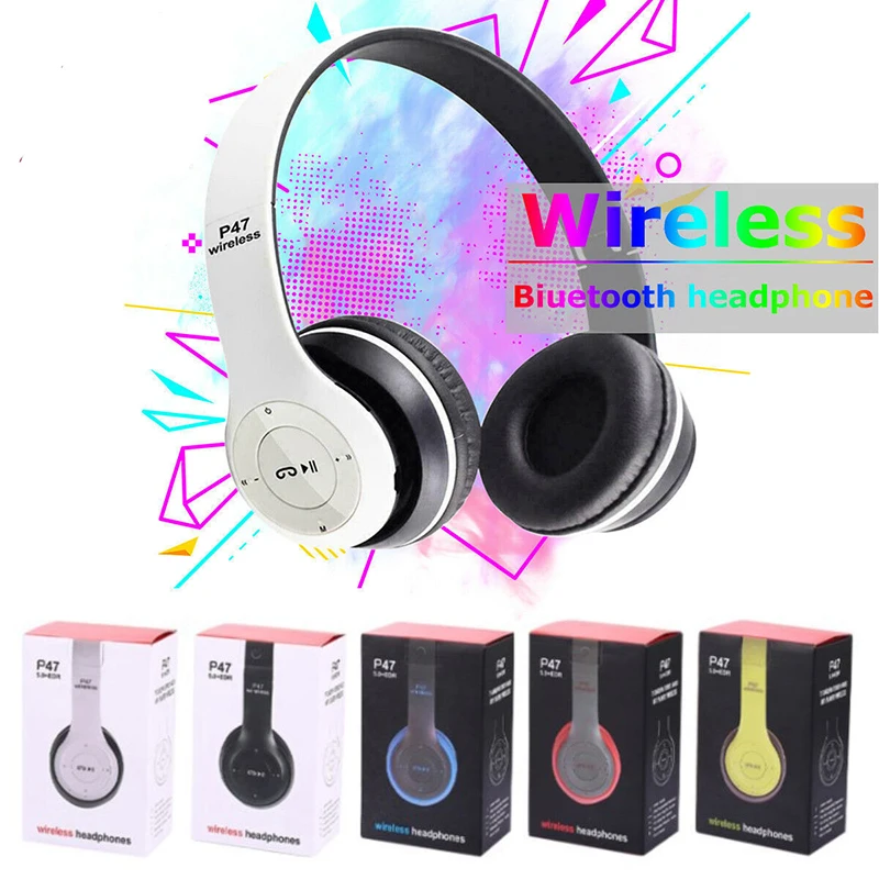 Cuffie Stereo P47 Cuffie Bluetooth Auricolari Cuffie Wireless Cuffie Sportive Pieghevoli Microfono Auricolare Lettore Vivavoce