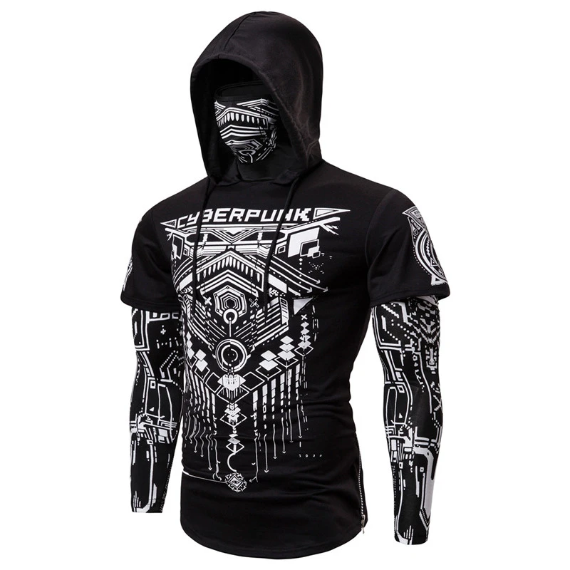Felpa Con Cappuccio Da Uomo Con Teschio Maschera Felpa Finta Due Pezzi Uomo Punk Jogging Homme Pullover Elastico Streetwear Felpa Con Cappuccio Japan 