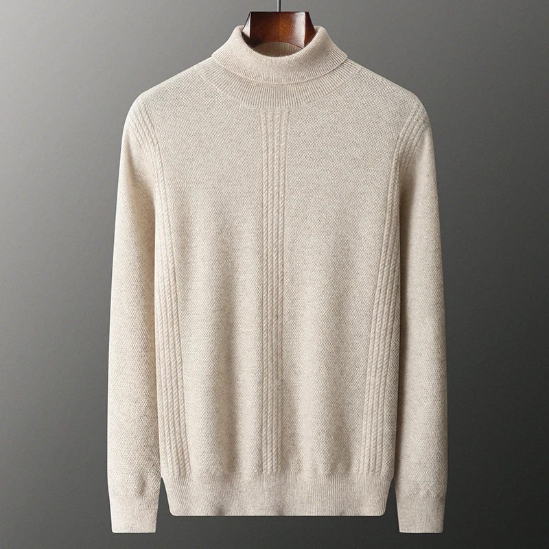 Inverno Autunno Uomo Maglioni 100% Capra Cashmere Pullover Lavorato A Maglia Dolcevita Spesso Maglioni A Maniche Lunghe Tinta Unita Vestiti Maschili