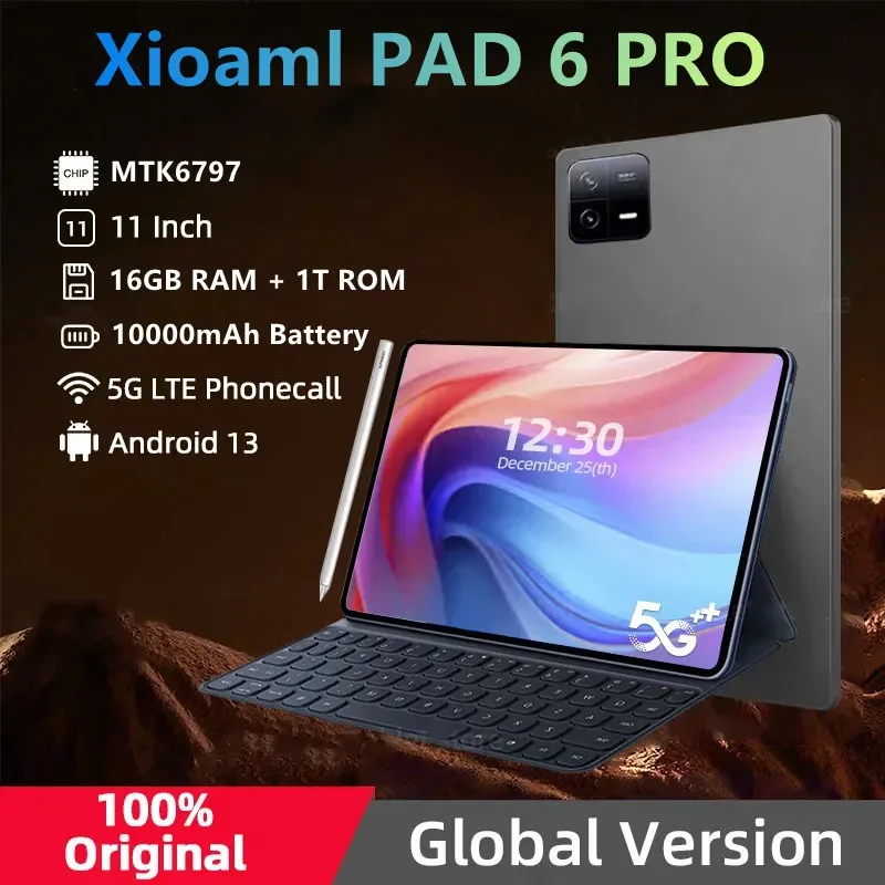 Origine Tablette Mi Pad 6 Pro D'Origine, 11 Pouces, Hd, 4K, Android 13, 16 Go + 1T, 2024 Mah, 5G, Wifi, Versione Globale, 10000