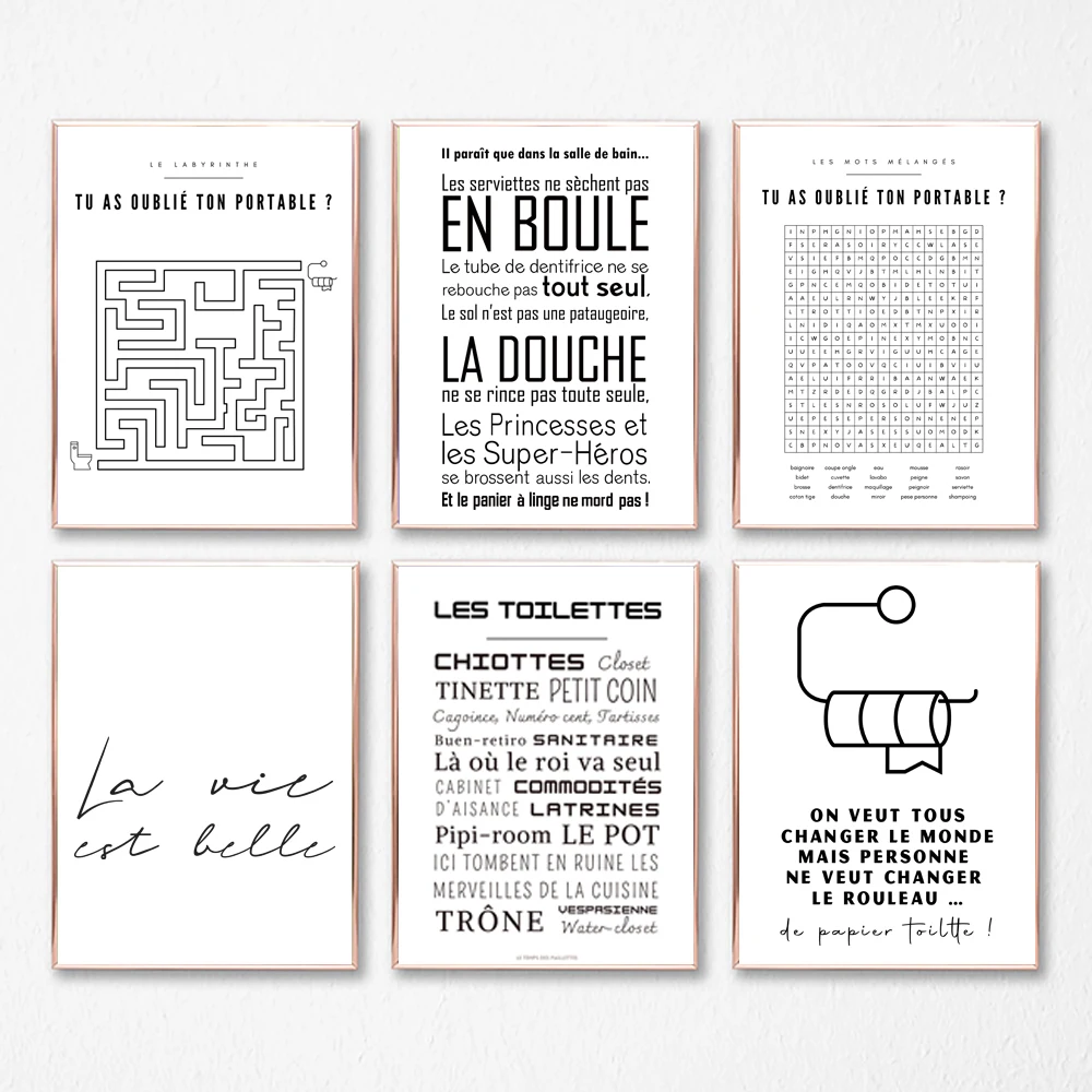 Affiche Minimalistes Wc Et Salle De Bain Stampe Francese Bagno Regole Citazione Poster Tela Pittura Toilette Bagno Decorazione Della Parete