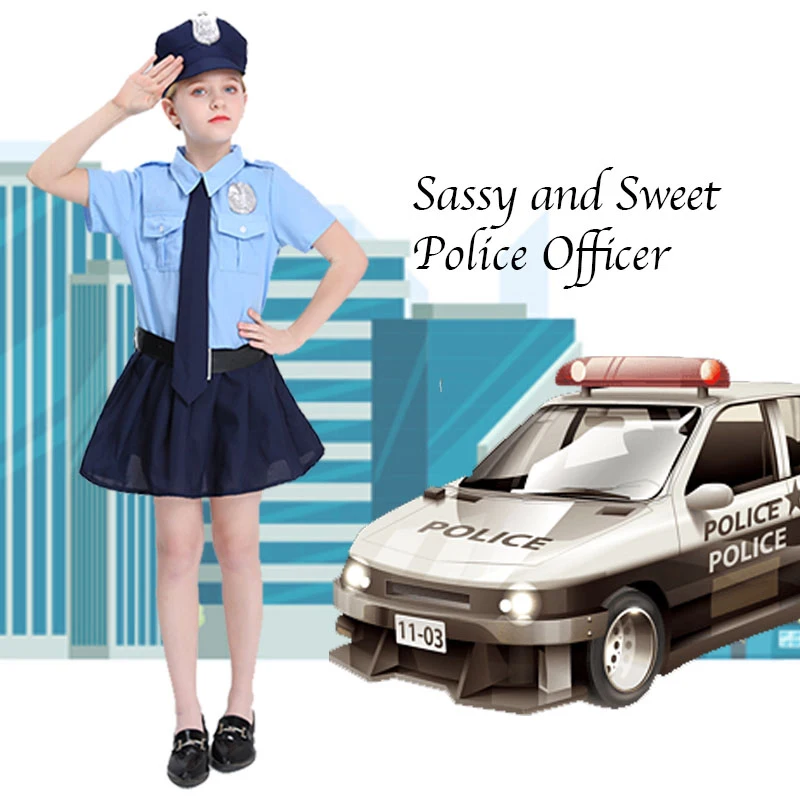 Cute Girls Tiny Cop Police Officer Playtime Cosplay Uniform Kids Cool Costume Di Halloween