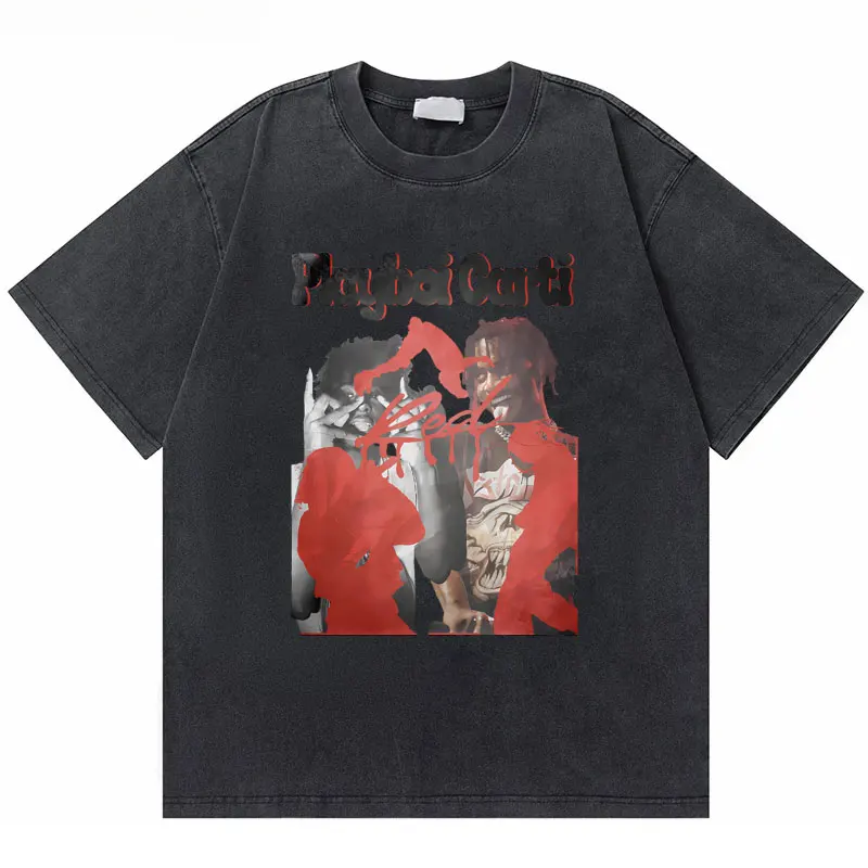 Rapper Playboi Carti Concert Merch Whole Lotta Red Die Lit T-Shirt Uomo Hip Hop Washed Vintage Streetwear Tshirt Uomo Oppium Merch