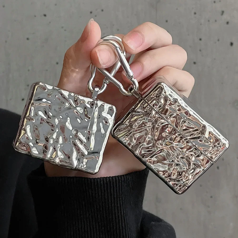 Infoil-Funda Plateada Con Arrugas Para Airpods 3 Pro 2, Funda De Auriculares Para Apple Airpod 1 2 3, Funda Protectora De