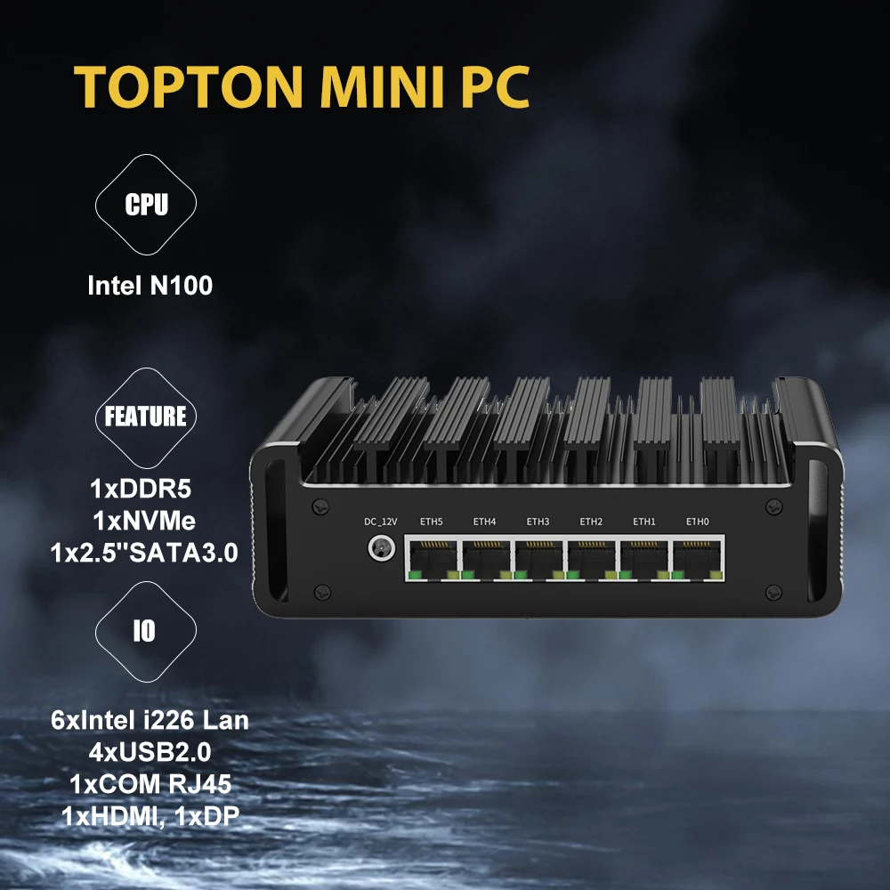 Flash Deal 6 Porte Firewall Micro Appliance Mini Pc Intel N100, 6 * Intel I226-V Lan Aes-Ni, Router Pc, Vpn, 8 Gb Ram 128 Gb Ssd