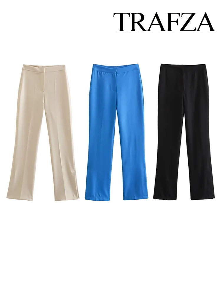 Trafza Pantaloni Eleganti Tricolore Da Donna Pantaloni Eleganti A Vita Alta Con Cerniera A Gamba Dritta Pantaloni A Fessura Con Tasca Posteriore Da Do