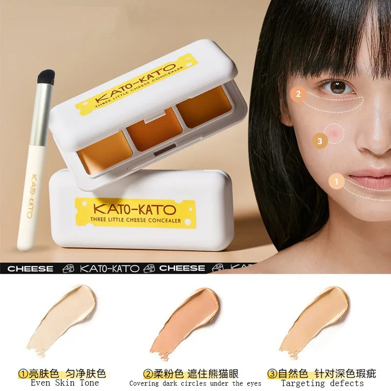Kato Tricolore Concealer Liquid Pan Contour Highlighter Integrato Schiarente Macchie Di Copertura Cicatrici Da Acne Pelle Grassa Secca Donna