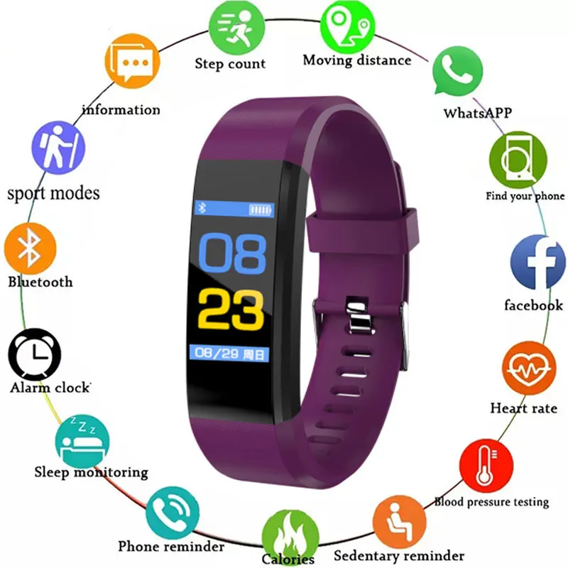 115Plus Smart Watches Per Apple Huawei Xiaomi Frequenza Cardiaca Pressione Sanguigna Sport Fitness Tracker Bluetooth Smart Watch Smartband