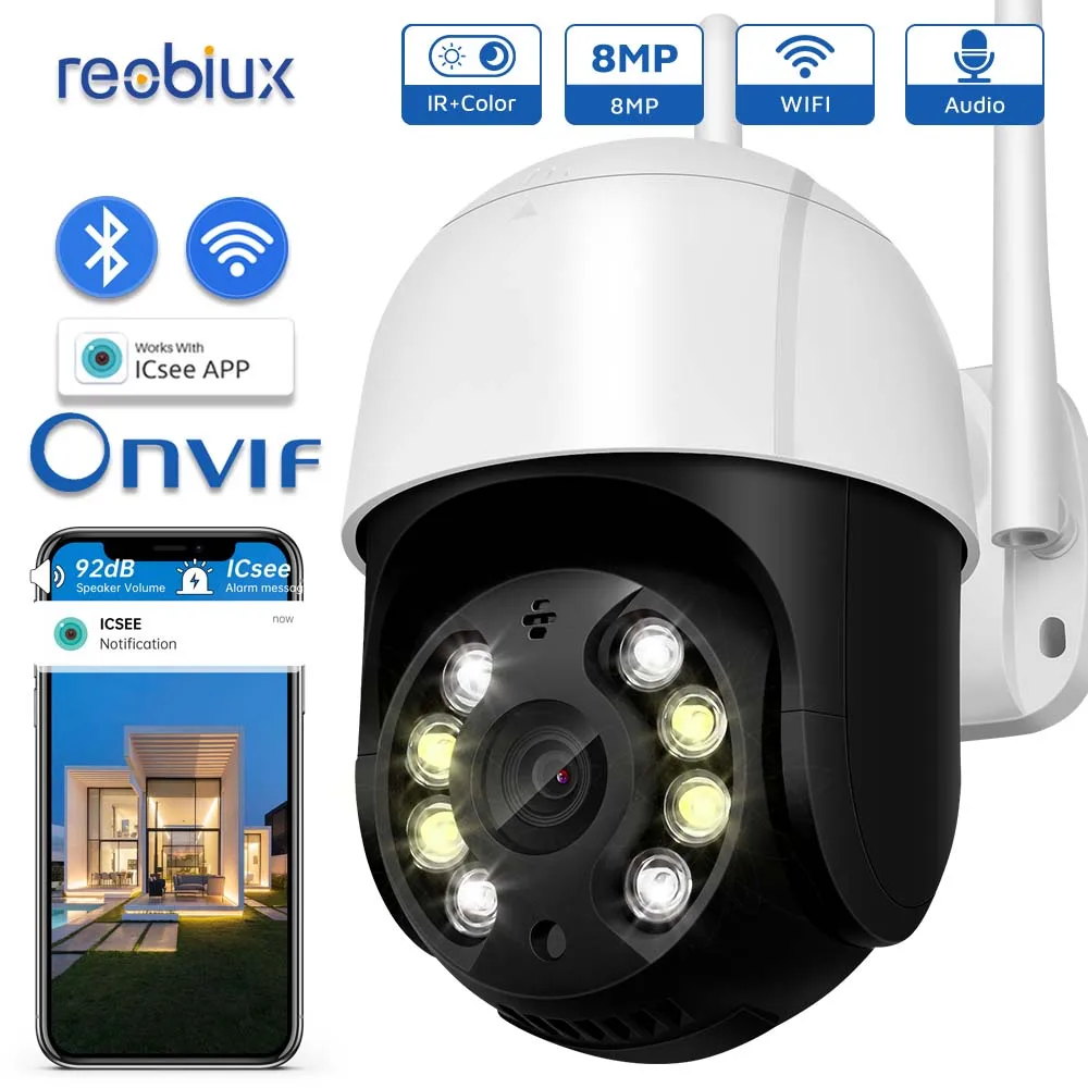 Telecamera Ptz Wifi 8Mp Ip Cam Telecamera Di Sorveglianza Esterna Ip66 Sistema Di Sicurezza Cctv Domestico Impermeabile Con Allarme Noice Per Icsee