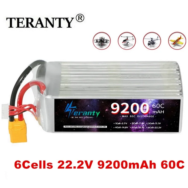 Teranty 6S Batteria Lipo 22.2V 60C 9200Mah Batteria Lipo Con Spina Ec5 Xt90 6S Batteria Per Rc Auto Barca Camion Aereo Uav Racing