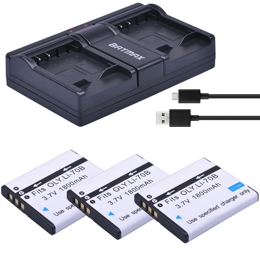 3 Pz 1800Mah Li-70B Li 70B Batteria + Doppio Caricatore Usb Per Olympus Fe-4020 Fe-4040 Fe4020 Fe4040 D705 Fe5040 D-705 D-710 Vg-110