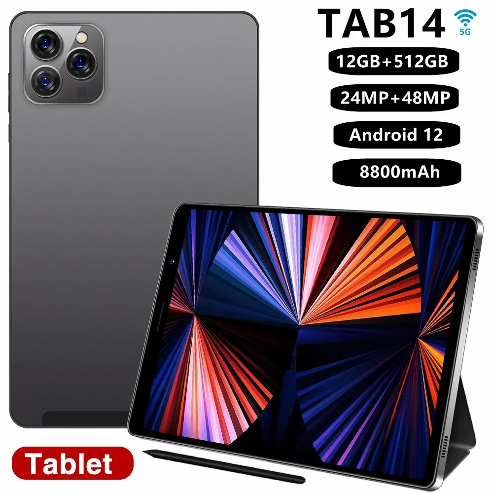 Tab14-Tablette Pc De 8 Pouces, Android 12, Bluetooth, 12 Go, 512 Go, Deca Core, Gps, Wps, 5G/4G, Wifi, Offre Spaciale