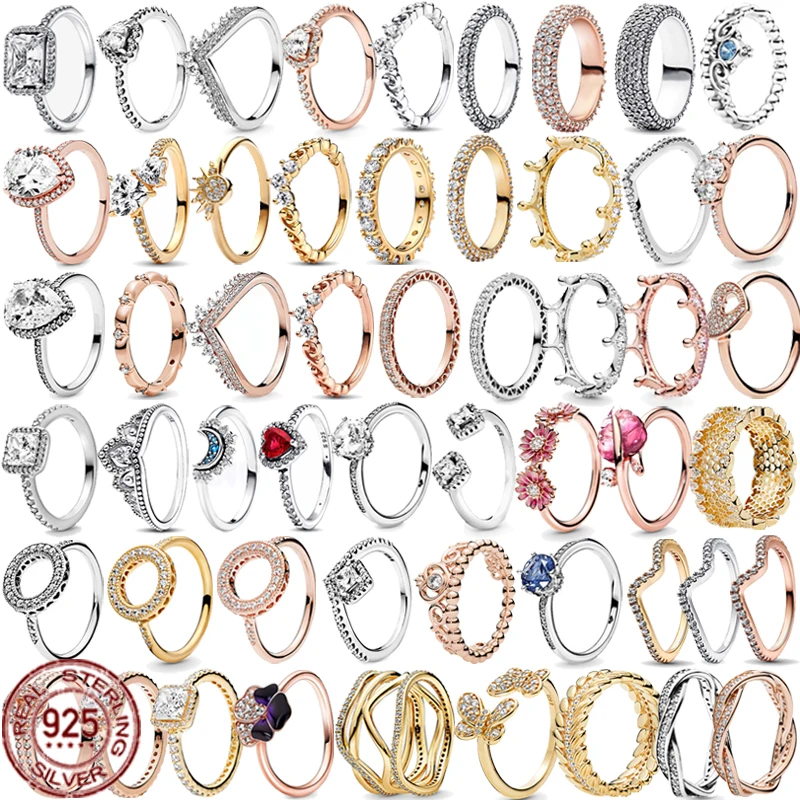 Anillo De Plata De Ley 925 Con Forma De Gota De Agua, Joyeria De Moda, Corona De Lujo, Sol, Luna, Pandora, Regalo De Animversario