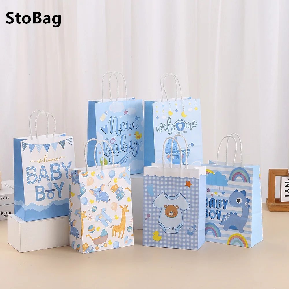 Stobag Sacchetto Di Carta Kraft Baby Shower Party Tote Bags Benedizione Snack Regalo Candy Shopping Packaging Suppily Birthday Wish Decor