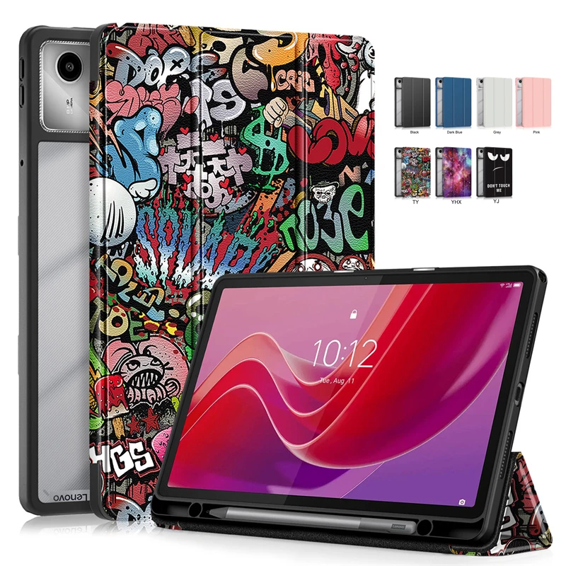 Per Lenovo Tab M11 Custodia Trifold Paint Leather Acrilico Hard Back Smart Cover Per Xiaoxin Pad 2024 Custodia Lenovo M11 Con Portapenne