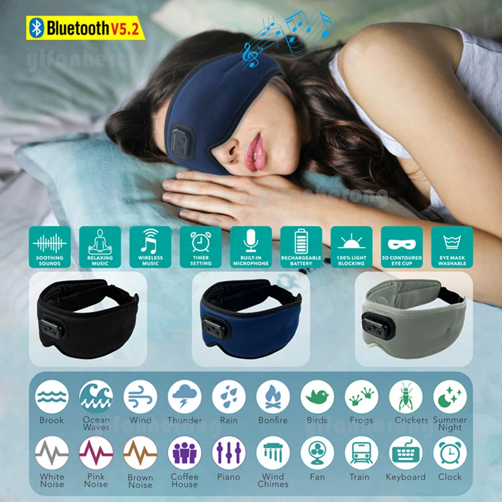 3D Bluetooth-Compatibile 5.2 Temporizzato Sleep Eye Mask Auricolari Built-In White Noise Music Con Microfono Shading Sleep Headphones Tipo C