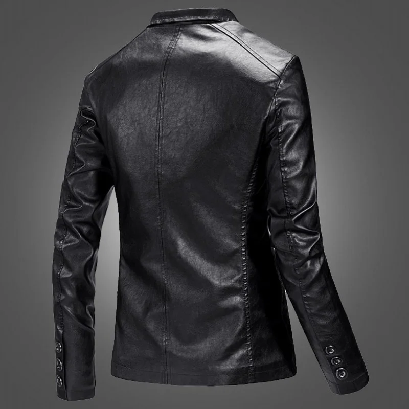 Blazer Da Uomo In Pelle Pu Business Primavera Autunno Caldo Monopetto Giacca Casual Tasca Cappotto Formale Nero Plus Size 5Xl
