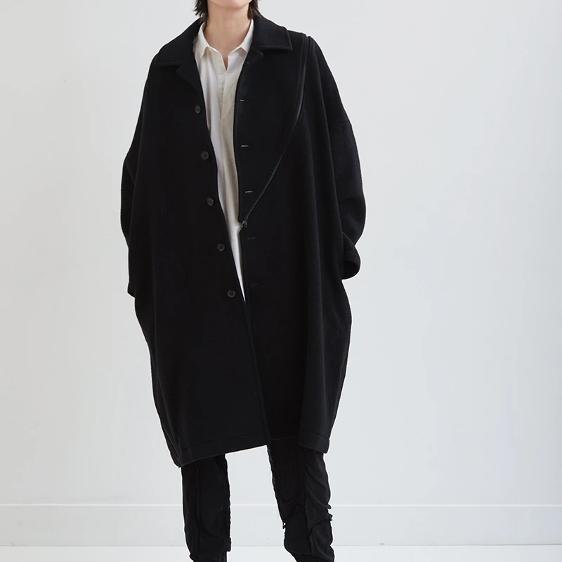 Cappotto Da Uomo Primavera E Autunno Cappotto Nero Moda Semplice Cappotto Peloso Da Uomo Cerniera Cucito Denaro Cappotto Da Uomo Casual Grande Sciolto