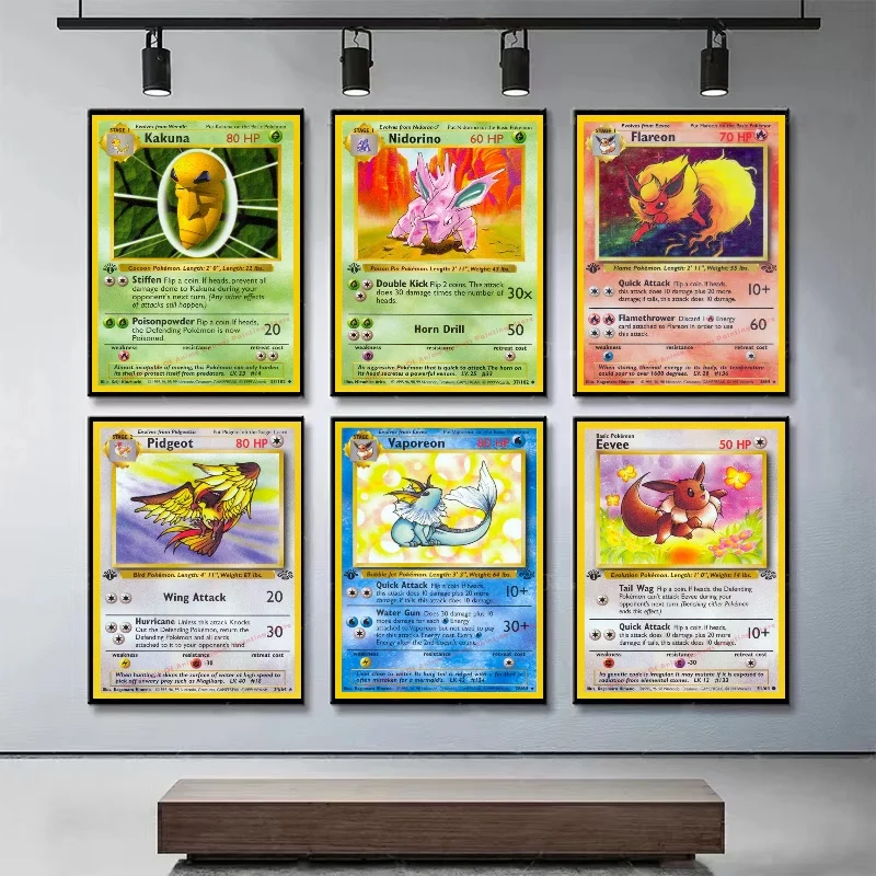 Pokemon Base Set 1996 Jaar Engels Kaarten Shining Canvas Painting Poster Print Acquerello Wall Art Picture Home Decor Gifts