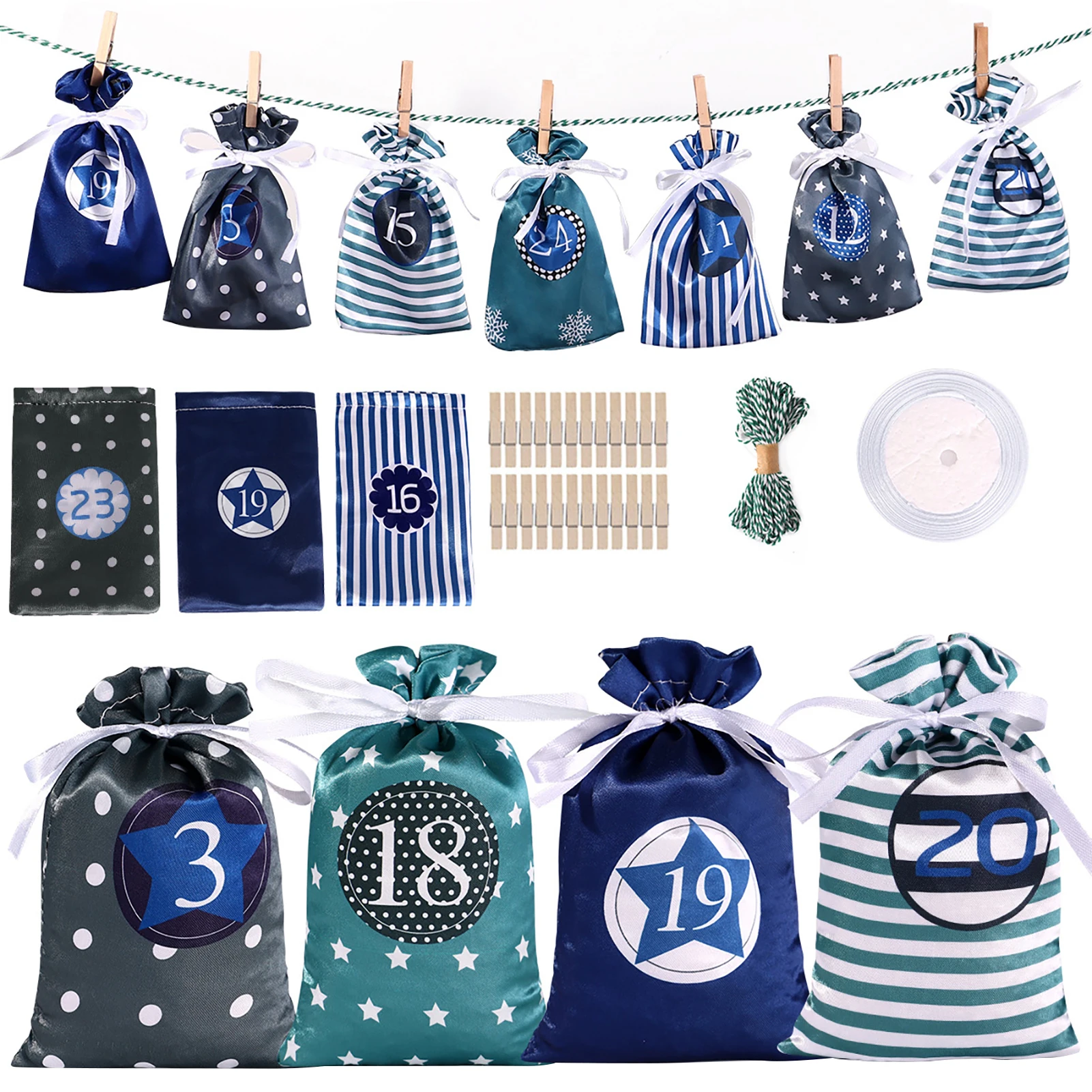 Christmas Advent Calendar Bags Set 24 Days Burlap Advent Calendar Gift Drawstring Bags With Clips Diy Christmas Embellishments