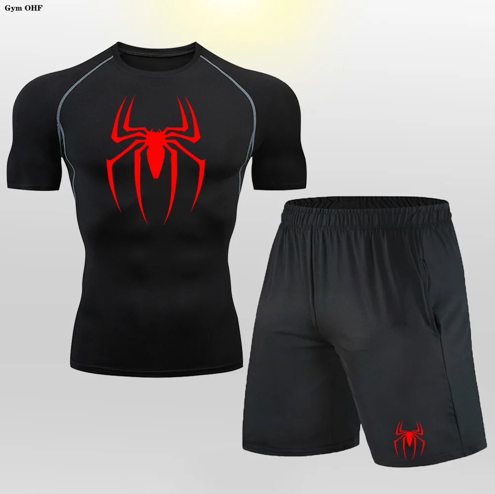 Uomo Compression Sets Palestra Running Shorts T Shirt Fitness Training Mens Tuta Maniche Corte Camicie Sport Workout Suit Rashgard