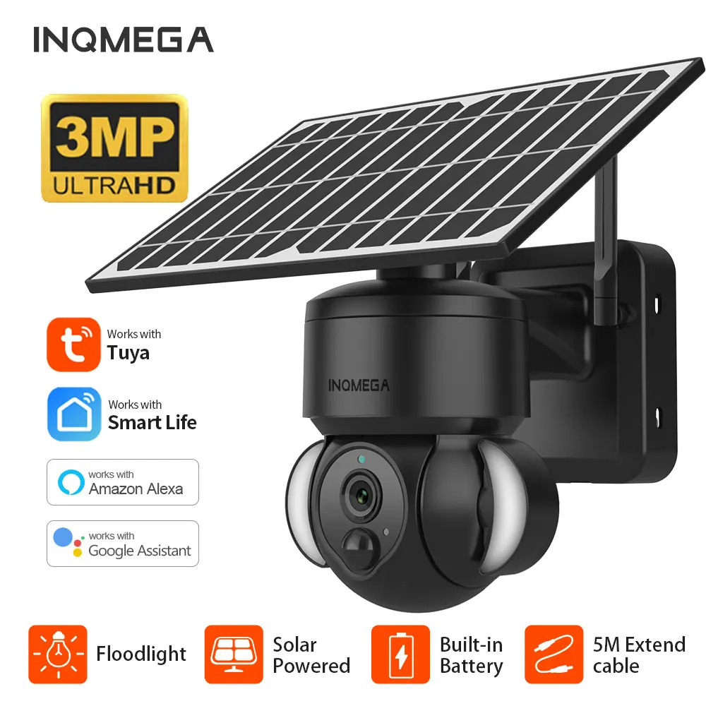 Inqmega 3Mp Tuya Telecamera Di Sorveglianza Solare Telecamera Esterna Wireless Pannello Solare Con Batteria Inclusa Wifi Esterno Alelxa Cam