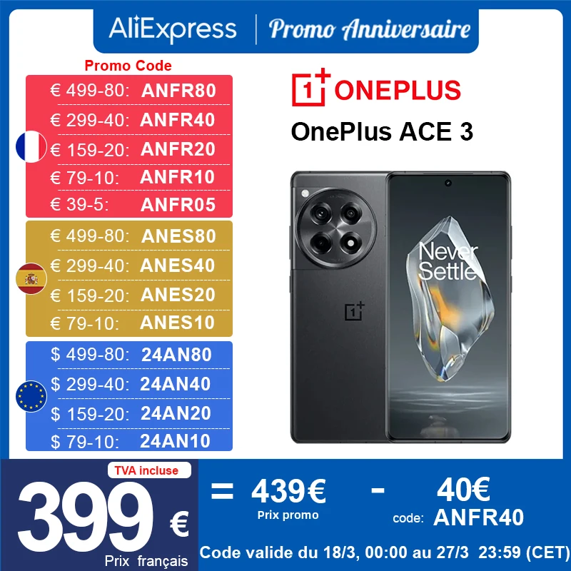 Global Rom Oneplus Ace 3 Oneplus 12R Snapdragon 8 Gen 2 6.78 ''120Hz Amoled Display 100W Supervooc 5500Mah Batteria 50Mp Fotocamera