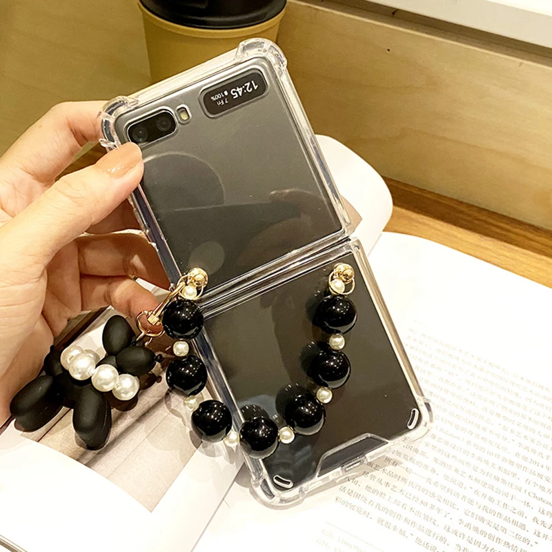 Custodia Per Cellulare Con Cinturino Per Cani Carino Per Samsung Galaxy Z Flip 3 5G Bads Hand Chain Clear Z Flip 4G 5G Capa Zflip3 Cover Antiurto