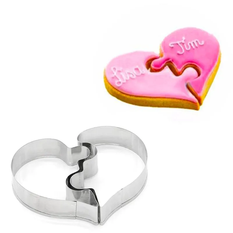 2 Pezzi Stampi Per Biscotti A Forma Di Cuore Sinistro Destro A Forma Di Cuore Tagliabiscotti Divertente Amore Puzzle Di Nozze Biscotti Romantici Stamp