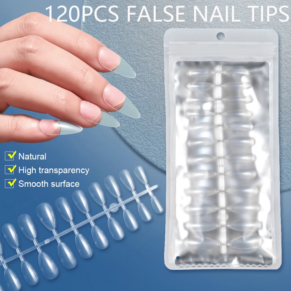 120 Pz Almond Clear Acrilico False Nail Tips Copertura Completa Stampa Sulle Unghie Bara Ultrasottile Unghie Finte Suggerimenti Extension Manicure Sal
