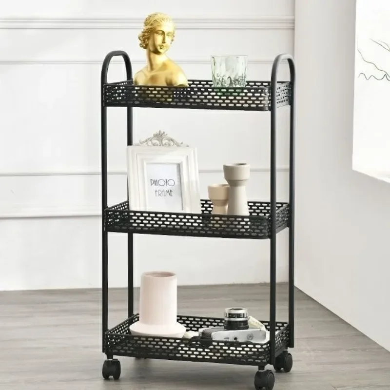 Nordic Golden Trolley Storage Rack Soggiorno 3-Layer Storage Rack Mobile Camera Da Letto Light Luxury Organizing Rack Kitchen Islands
