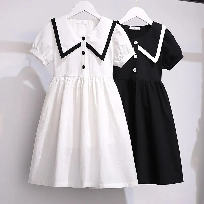 New Girl Dress Kids Dresses Girls Navy Collar Dress Primavera Estate Cute Beach Dress For Girls Party 8 10 12 14 Anni