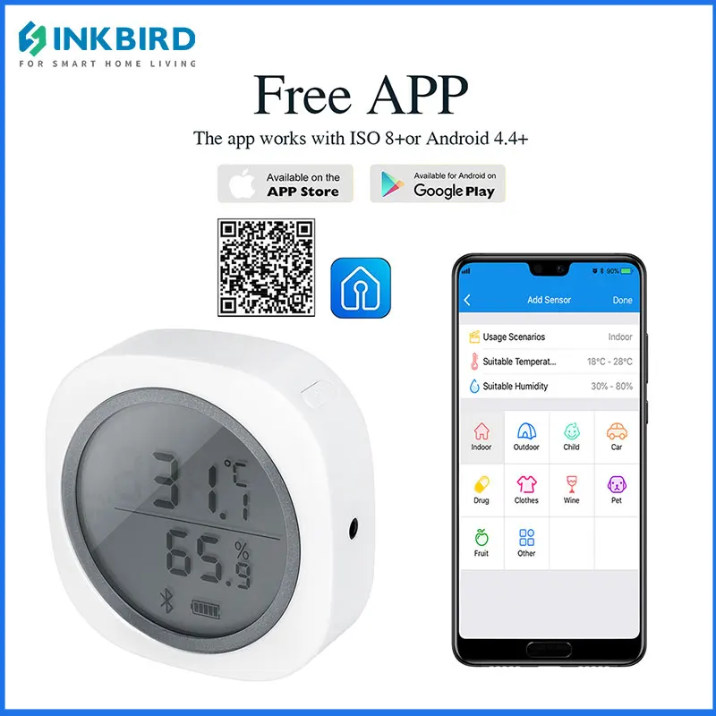 Sensore Di Temperatura E Umidità Bluetooth Inkbird Ibs-Th1 Plus Termometro Di Temperatura Con Schermo Lcd Intelligente Per Casa, Auto, Vestiti, Animal