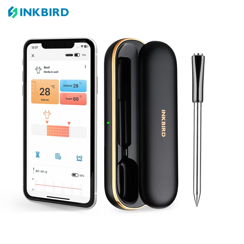 Termometro Per Carne Senza Fili Inkbird Int-11P-B Termometro Per Carne Bluetooth Wireless Per Grigliare Fumare Ip67 Sonda Intelligente Impermeabile