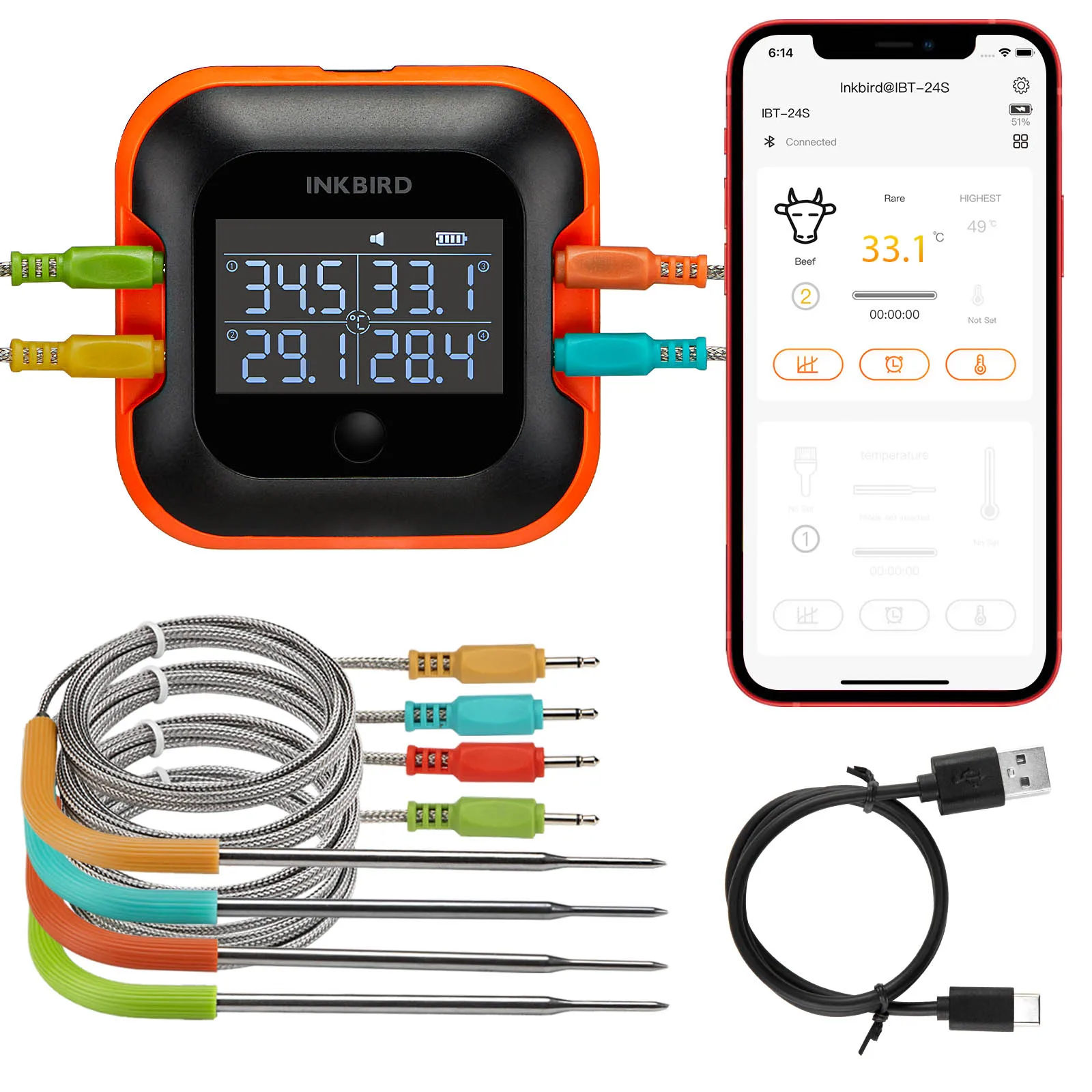 Termometro Digitale Per Carne Inkbird Per Forno A Griglia Misuratore Di Temperatura Multicanale Bluetooth Termometro Per Cottura Degli Alimenti Utensi