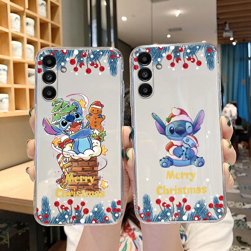 Custodia Trasparente Per Samsung Galaxy A14 5G Cover Cartoon Coppia Stitch Mickey Minnie Mouse Christmas Clear Antiurto Funda Back