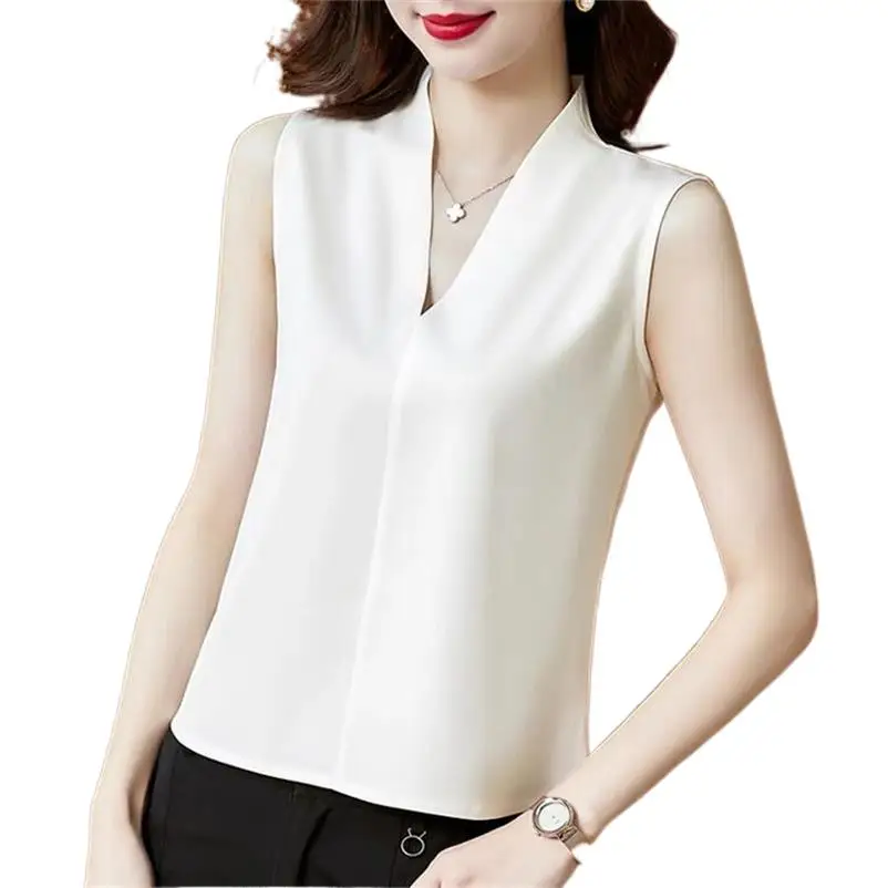 Top In Raso Estivo Per Donna Canotta Femminile In Seta Di Ghiaccio Canotta Sexy Con Scollo A V 10 Colori Camicia Di Base Donna Top Senza Maniche Abbig