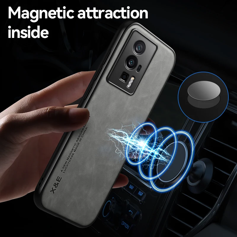 Per Xiaomi Poco F5 Pro Supporto Per Auto Custodia Magnetica Custodia In Pelle Texture Telefono Poco X5/Poco X5 Pro/Poco M4 Pro 4G/Poco F5/Poco F4