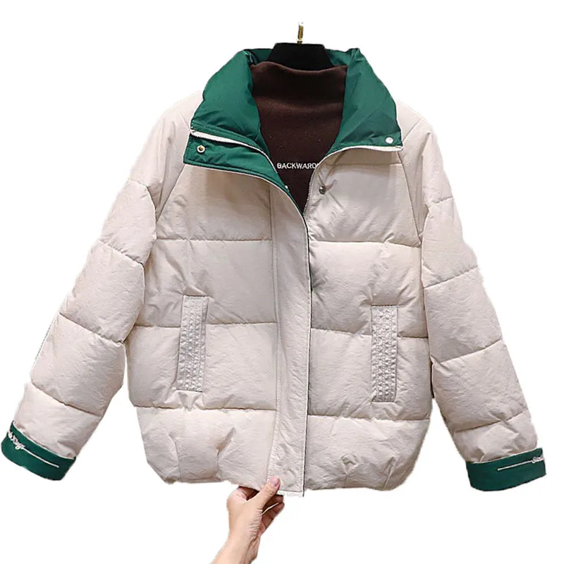 Nuovo 2020 Cappotto Del Cotone Corta Delle Donne Imbottiture Giacca Di Cotone Di Grandi Dimensioni Allentato Inverno Parka Giubbotti Nero Crema-Bianco