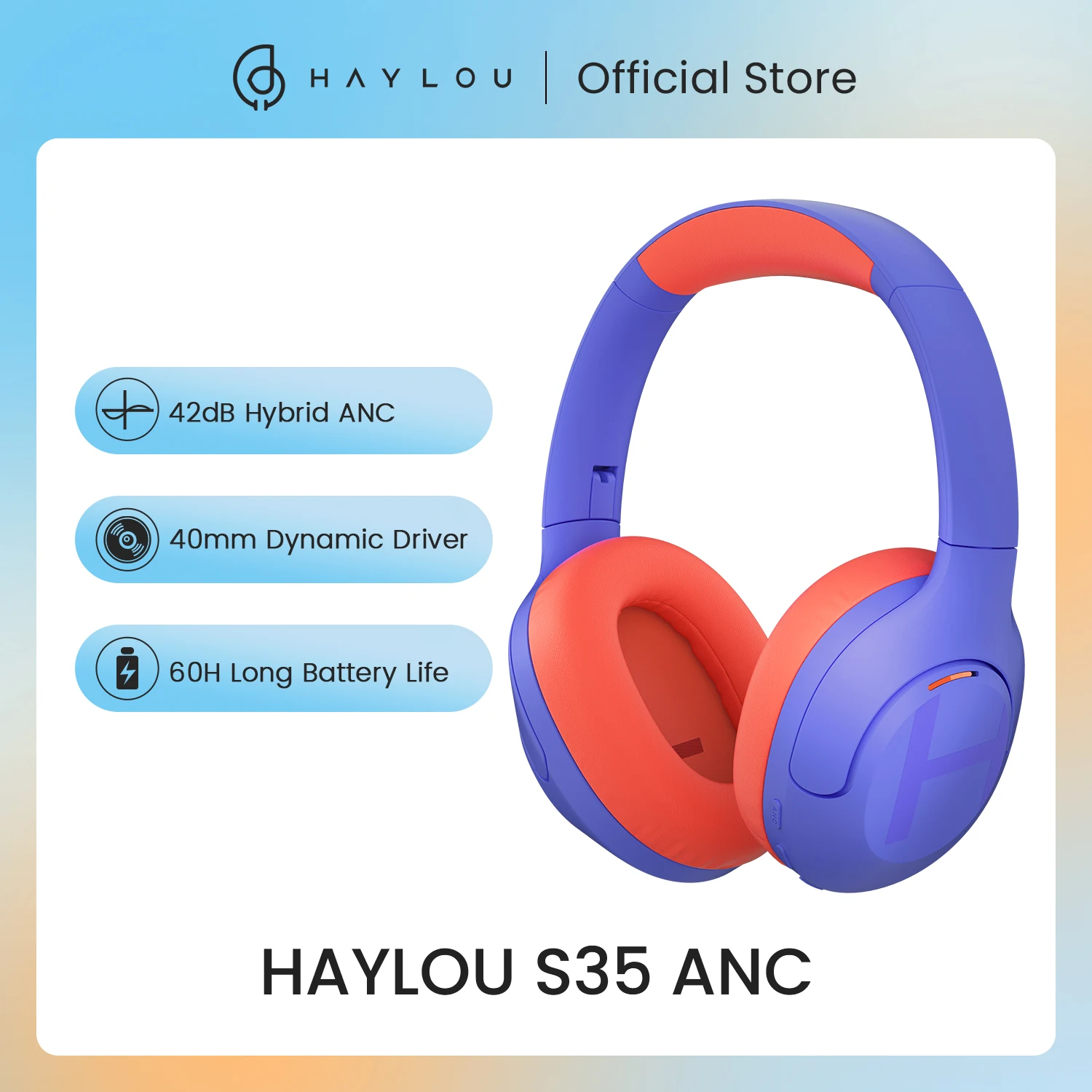 Haylou S35 Anc Cuffie Bluetooth Wireless 42Db Anc Enc Cuffie Over-Ear Cancellazione Del Rumore 60H Auricolari Playtime Uomo Donna