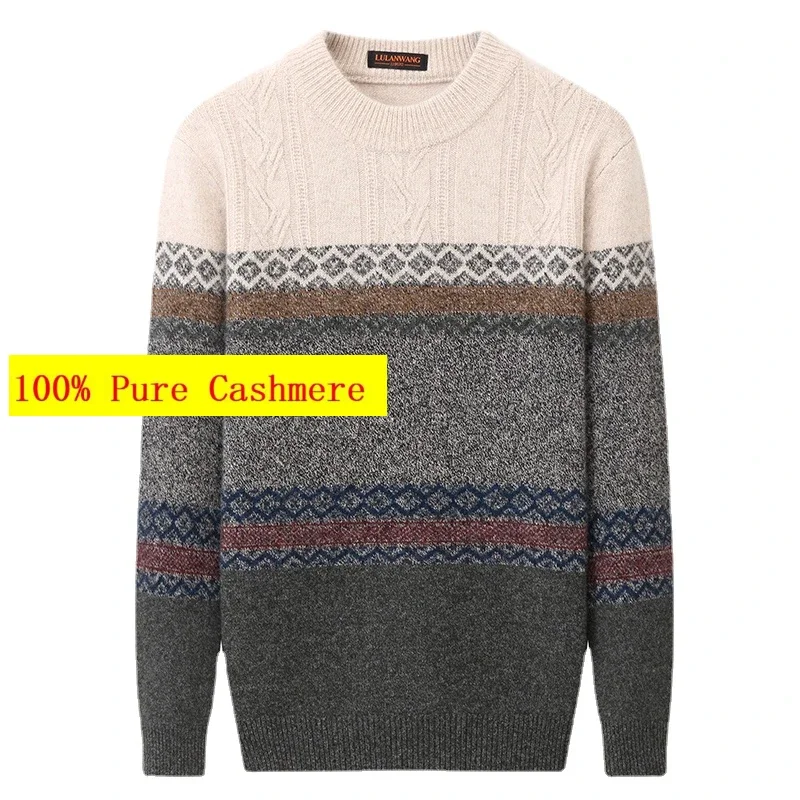 Nuovo Arrivo Moda Puro Cashmere Uomo Inverno Addensato Fondo Lavorato A Maglia Girocollo Contrasto Maglione Taglia Uomo Xs- 3Xl 4Xl 5Xl