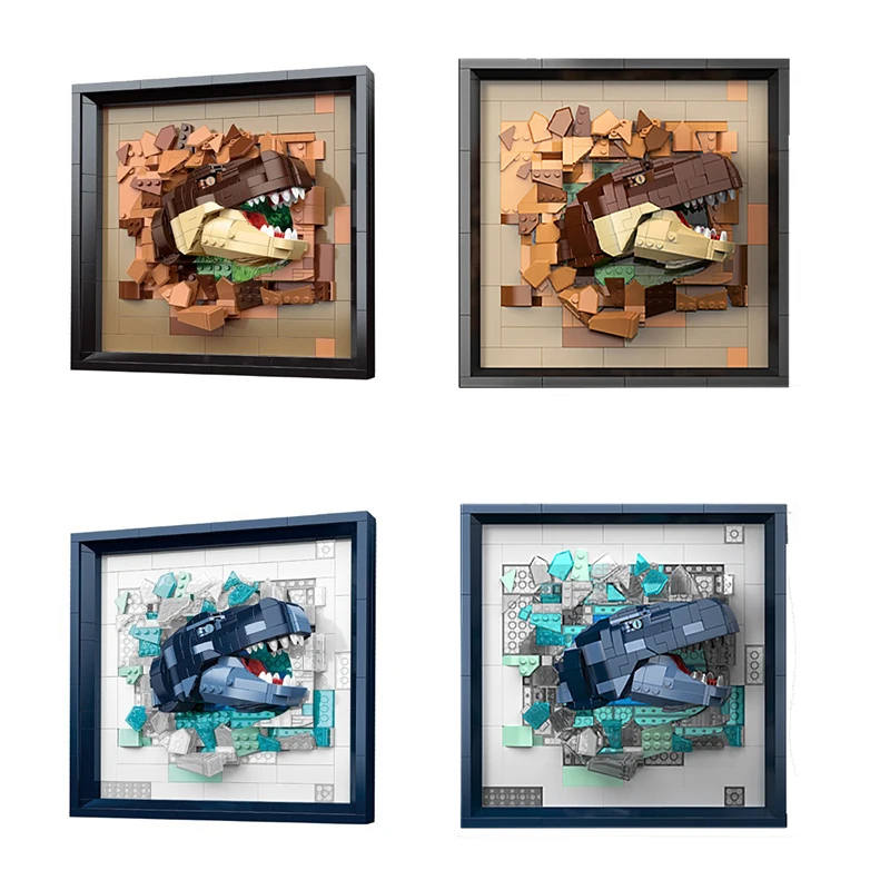 3D Pixel Painting Tyrannosaurus Photo Frame Model Building Blocks Iced Age Animals Assembly Bricks Toys For Kids Gift Home Decor