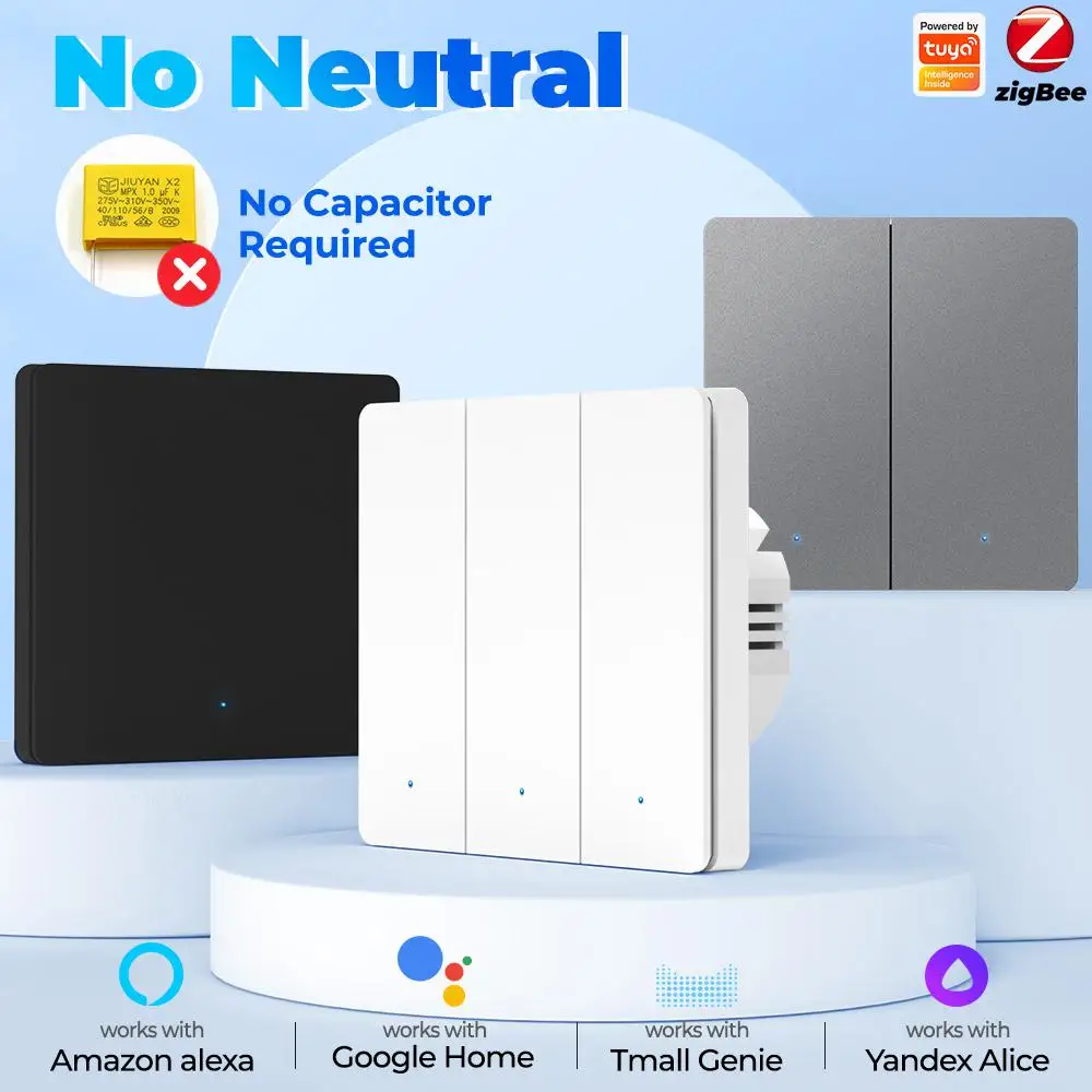 Tuya Zigbee Eu Uk Smart Light Switch No Neutral Wire Nessun Condensatore Necessario Pulsante Smart Life App Supporto Alexa Google Home
