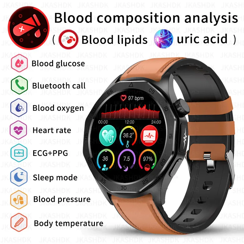 2024 New Uric Acid Blood Lipid Smartwatch Women Amoled Hd Screen Bluetooth Call Voice Assistant Blood Sugar Health Smart Watch