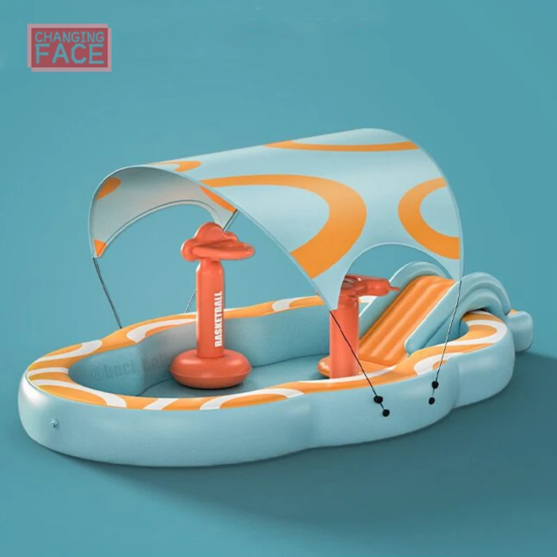 2.1M-3M Piscina Gonfiabile Con Scivoli Parasole Grande Famiglia Bambini Bambino Gioca Piscina All'Aperto Piscina Pieghevole Per Giardino