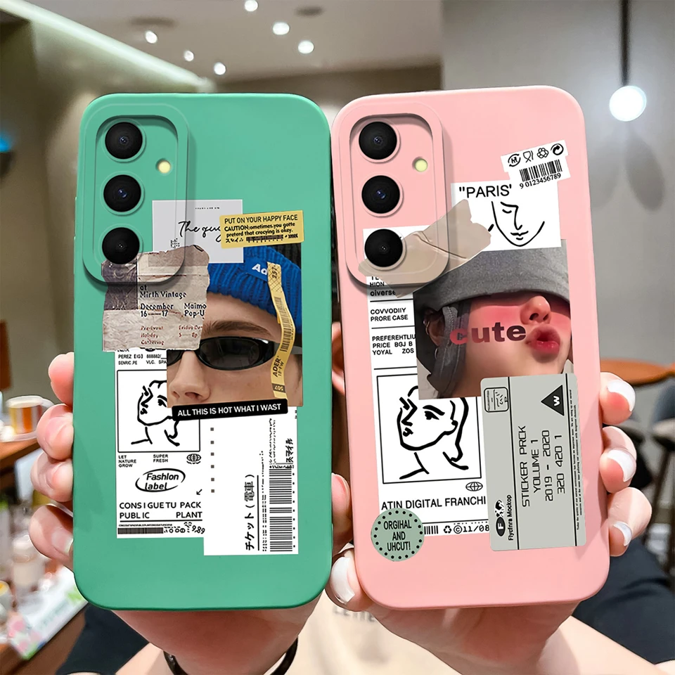 Custodia Per Samsung Galaxy A55 Fashion Label Liquid Shell Paraurti In Silicone Per Samsung Galaxy A 55 Samsunga55 Galaxya55 Coque Funda