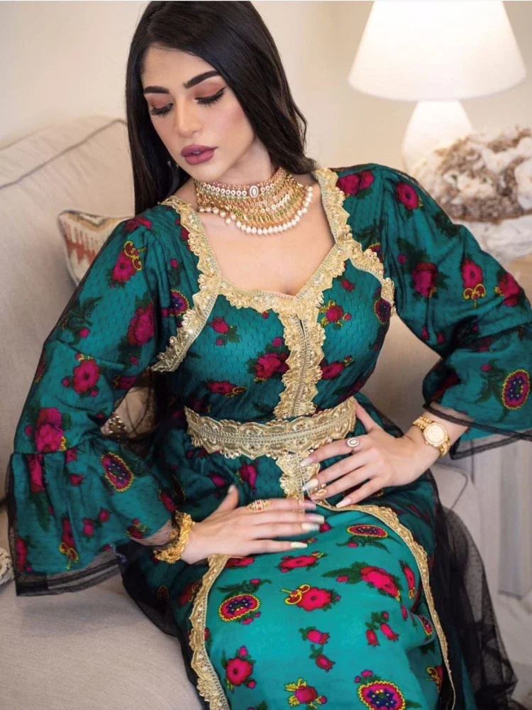 Eid Party Dress For Women Abaya Muslim Ramadan Dubai Mesh Dubai Lace Ricamo Jalabiya Islam Abayas Belt Caftano Vestidos Largo